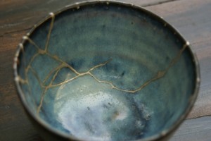 Kintsugi Repaired Blue-Green Bowl